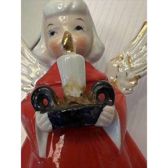 Vintage Nippon Angel Girl Holding Candle Christmas Figurine Red Gold Japan FLAW - Picture 10 of 16